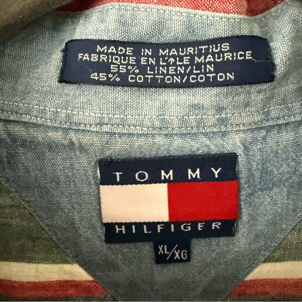 1990s Tommy Hilfiger Awning Stripped Linen Cotton Button Down Dad Shirt Sz XL - Picture 8 of 9